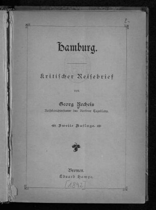 Hamburg : kritischer Reisebrief : kritischer Reisebrief