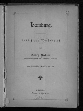 Hamburg : kritischer Reisebrief : kritischer Reisebrief