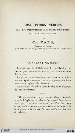 Sér. 4: Inscriptions inédites de la province de Constantine pour l'année 1899