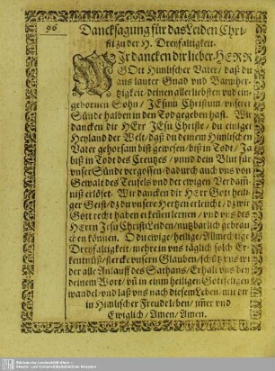 Dancksagung für das Leiden Christi zu der H. Dreyfaltigkeit