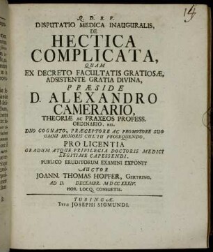 Disputatio Medica Inauguralis, De Hectica Complicata