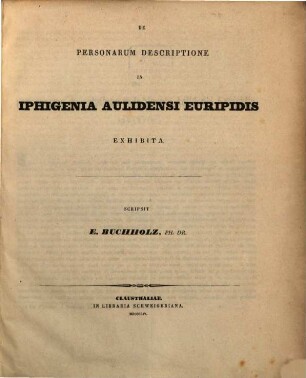 De personarum descriptione in Iphigenia Aulidensi Euripidis exhibita