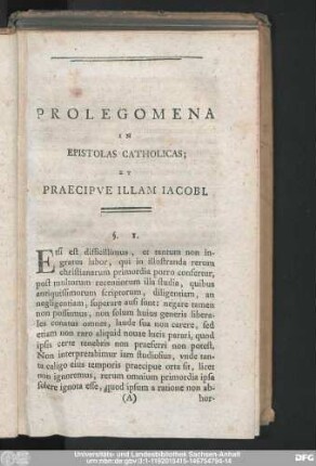 Prolegomena In Epistolas Catholicas; Et Praecipue Illam Iacobi.