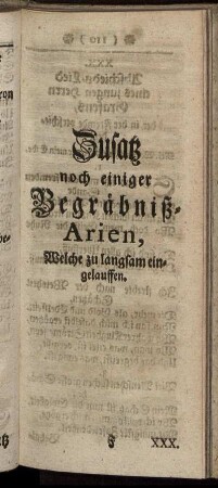 Zusatz noch einiger Begräbniß- Arien, Welche zu langsam eingelauffen.