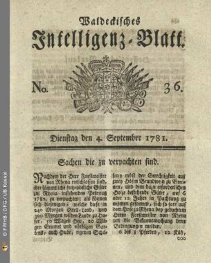 No. 36, Dienstag den 4. September 1781