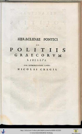 Heraclides Ponticus: De Politiis Graecorum libellus.