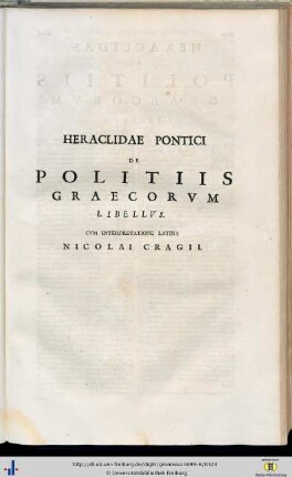 Heraclides Ponticus: De Politiis Graecorum libellus.