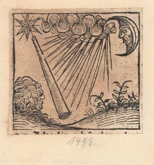 Fernrohr mit Stern, Wolke und Mond