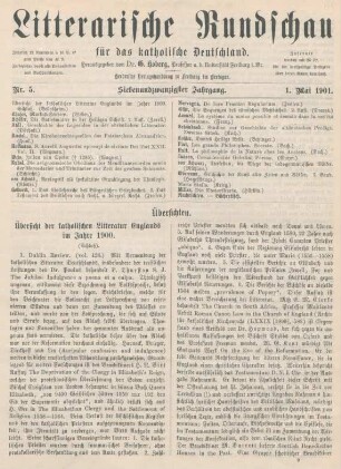129-134 Übersicht der katholischen Litteratur Englands im Jahre 1900 : Schluss