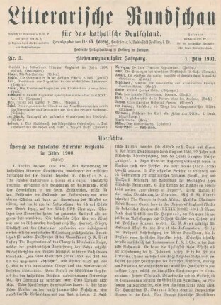 129-134 Übersicht der katholischen Litteratur Englands im Jahre 1900 : Schluss