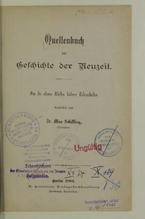 Quellenbuch zur Geschichte der Neuzeit : für die oberen Klassen höherer Lehranstalten
