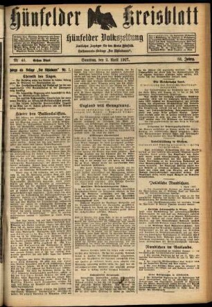 Erste Ausgabe vom Samstag, den 02. April 1927.