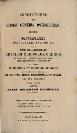 Adnotationes ad ursini generis osteologiam : Diss. inaug. anat.