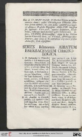 Series Rdmorum Abbatum Eberabacensium Chronologica