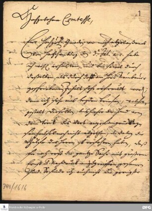 Brief von August Hermann Francke an Wilhelmine Christina von Kirchberg.