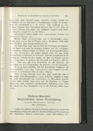 Südwest-Marokko. Möglichkeiten seiner Entwicklungen. Von Dr. W. T. Dörpinghaus, Remscheid.