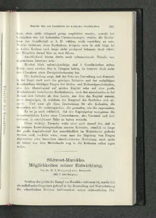 Südwest-Marokko. Möglichkeiten seiner Entwicklungen. Von Dr. W. T. Dörpinghaus, Remscheid.