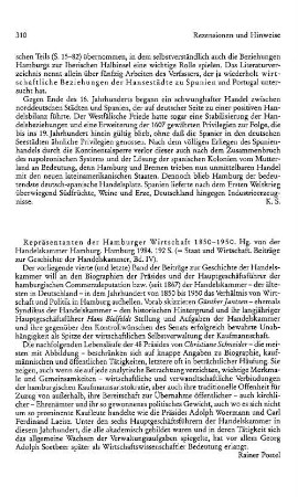 Repräsentanten der Hamburger Wirtschaft 1850 - 1950, hrsg von der Handelskammer Hamburg, (Staat und Wirtschaft, 4) : Hamburg, 1984