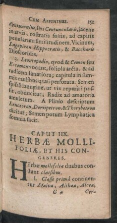 Caput IIX. Herbae Mollifoliae, Et His Congeneres.