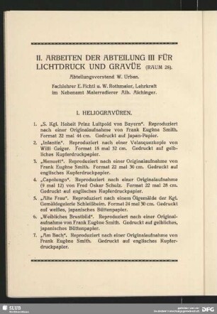 II. Arbeiten der Abteilung III für Lichtdruck und Gravüre