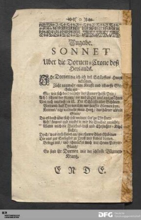Zugabe. Sonnet Uber die Dornen-Crone deß Heylands.