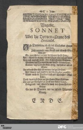 Zugabe. Sonnet Uber die Dornen-Crone deß Heylands.
