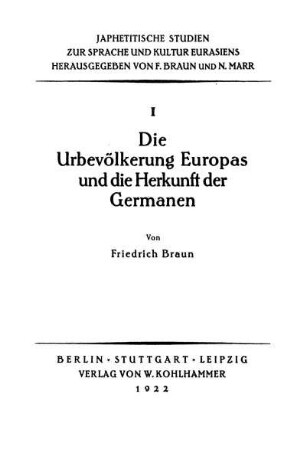 Die Urbevölkerung Europas und die Herkunft der Germanen