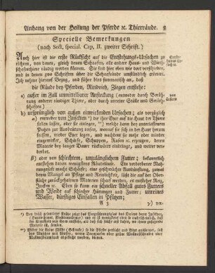 Specielle Bemerkungen (nach Sect. special. Cap. II. zweiter Schrift.)