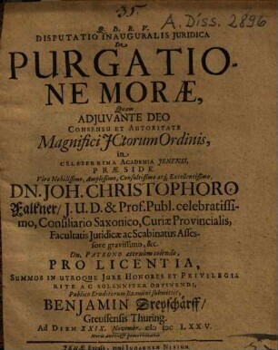 Disputatio inauguralis iuridica De purgatione morae