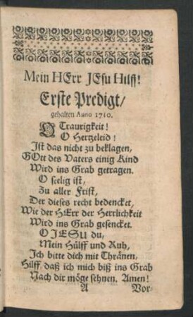 Erste Predigt, gehalten Anno 1710.
