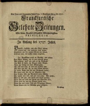 Num. I. Dienstags, den 4. Jan. 1757. - Num. X. Freytags, den 4. Febr. 1757.