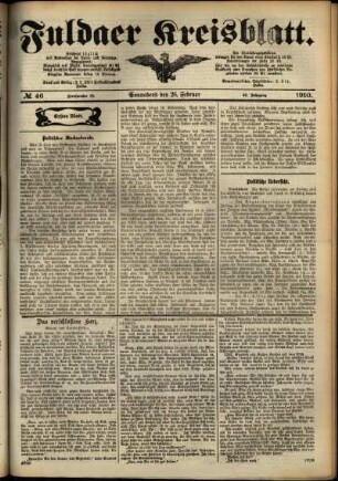 Erste Ausgabe vom Samstag, den 26. Februar 1910.