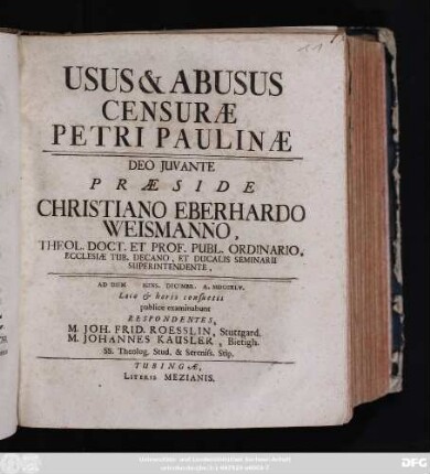 Usus & Abusus Censuræ Petri Paulinæ