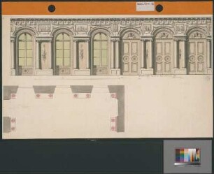 Schloss Hohenheim, Wandabfolge des Speisesaals mit Doppelsäulen (Aufriss, Grundriss)