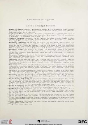 Arbeiten in Steingut, Fayencen (Nr. 1-29)