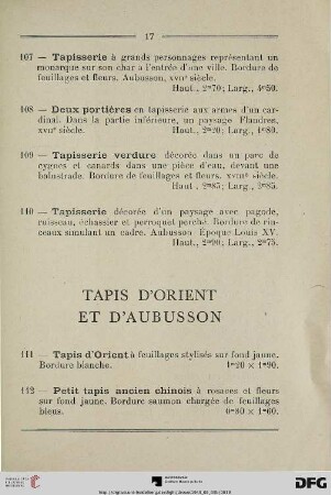 Tapis d’orient et d’aubusson (Nr. 111-129)