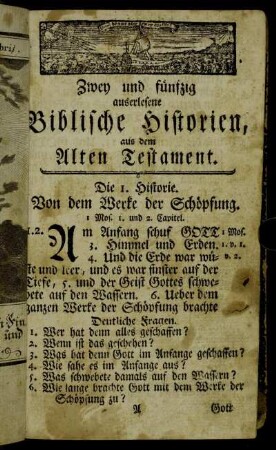 Zwey und fünfzig auserlesene Biblische Historien aus dem Alten Testament.