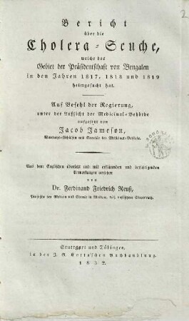 Sammlung der wichtigsten Abhandlungen über die jetzt herrschende Cholera-Seuche, 2. Bericht über die Cholera-Seuche, welche das Gebiet der Präsidentschaft von Bengalen in den Jahren 1817, 1818 und 1819 heimgesucht hat
