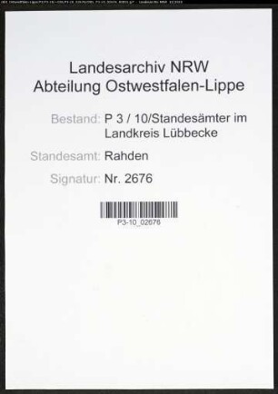 Sterberegister Standesamt Rahden