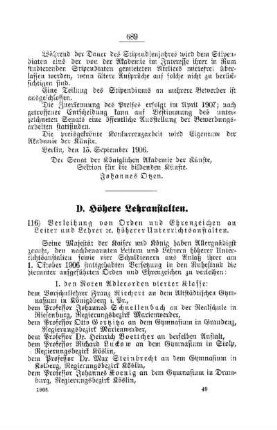 Verleihung von Orden und Ehrenzeichen an Leiter und Lehrer etc. höherer Unterrichtsanstalten : [D. Höhere Lehranstalten]