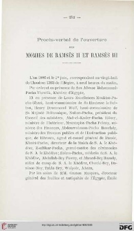 2.Ser.7.1886: Procès-verbal de l'ouverture des momies de Ramsès II et Ramsès III