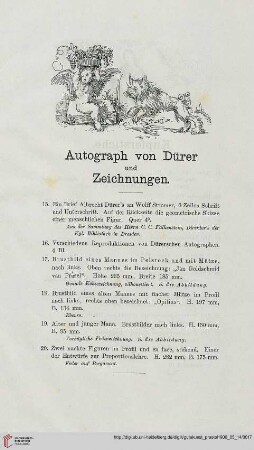 Autograph von Dürer und Zeichnungen (Nr. 15-20)