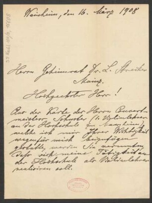 Brief an Ludwig Strecker  und B. Schott's Söhne : 16.03.1908