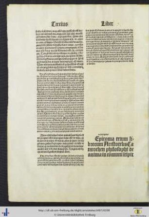 Epitoma trium librorum Arestotelis Catexochen philosophi de anima in communi incipit.