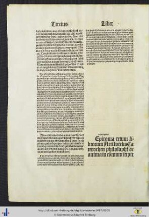 Epitoma trium librorum Arestotelis Catexochen philosophi de anima in communi incipit.