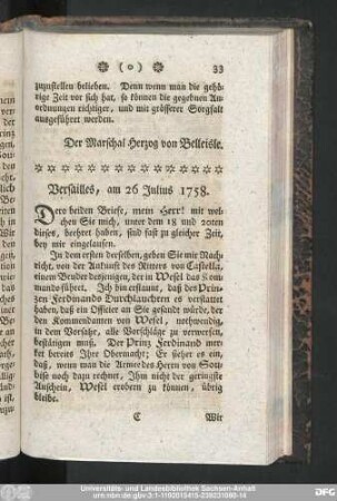 Versailles, am 26 Julius 1758.