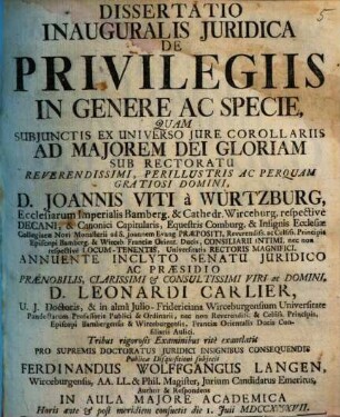 Dissertatio inauguralis juridica de privilegiis in genere ac specie