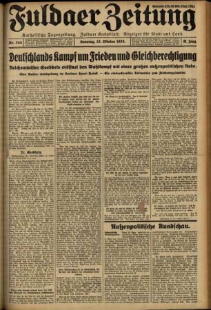Erste Ausgabe vom Sonntag, den 22. Oktober 1933.