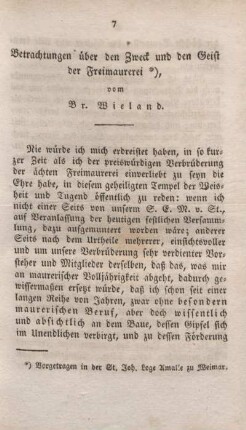 Betrachtungen über den Zweck und den Geist der Freimaurerei.