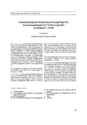 Geomorphologische Kartierung im Hochgebirge: Ein Anwendungsbeispiel der "Grünen Legende" im Maßstab 1 : 10000